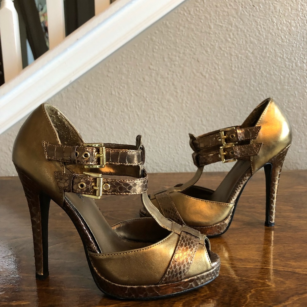 Bronze Snakeskin detail 5 inch heels